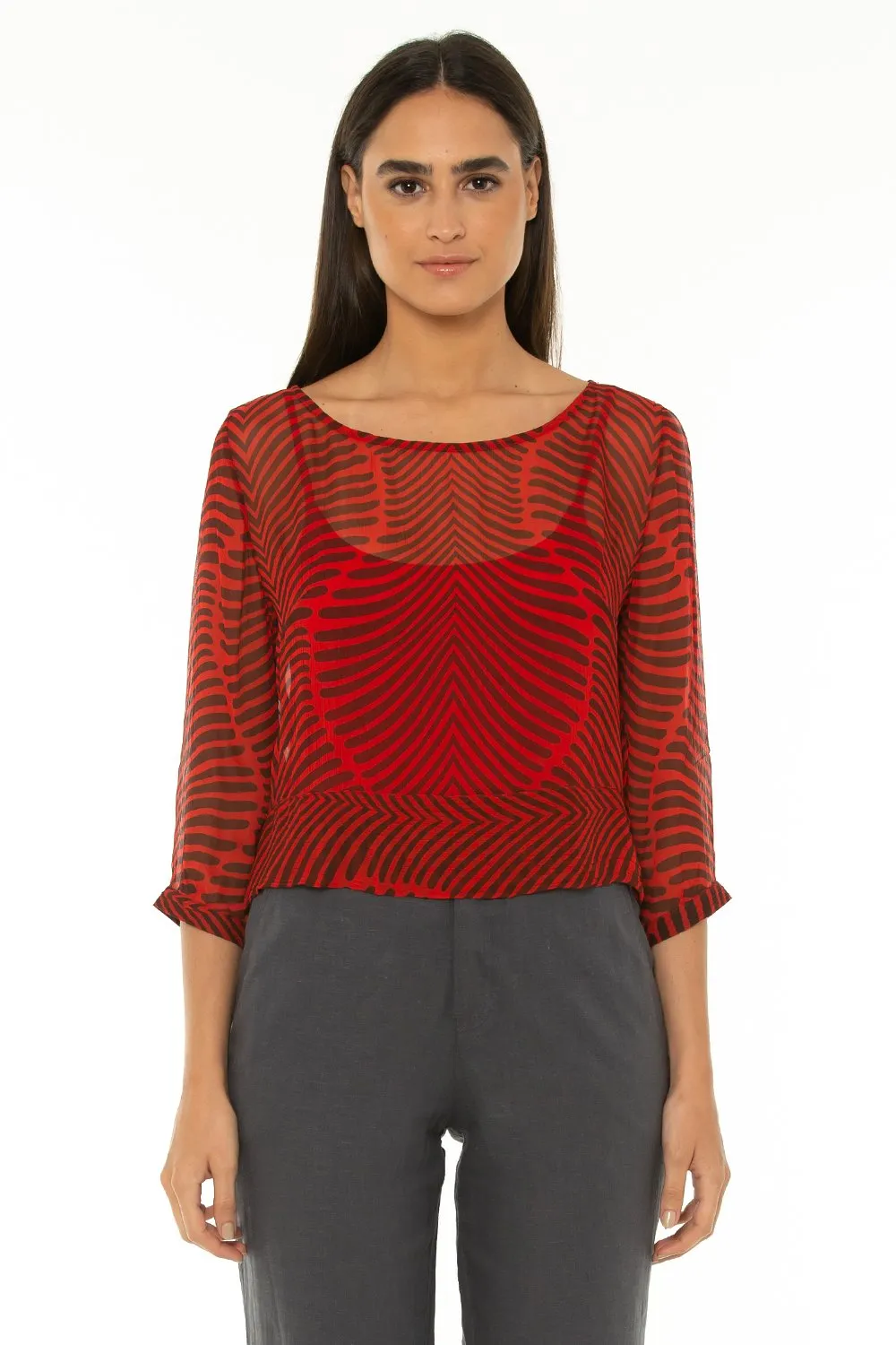 Pre-Order 7/8 Sleeve Blouse Baru Red