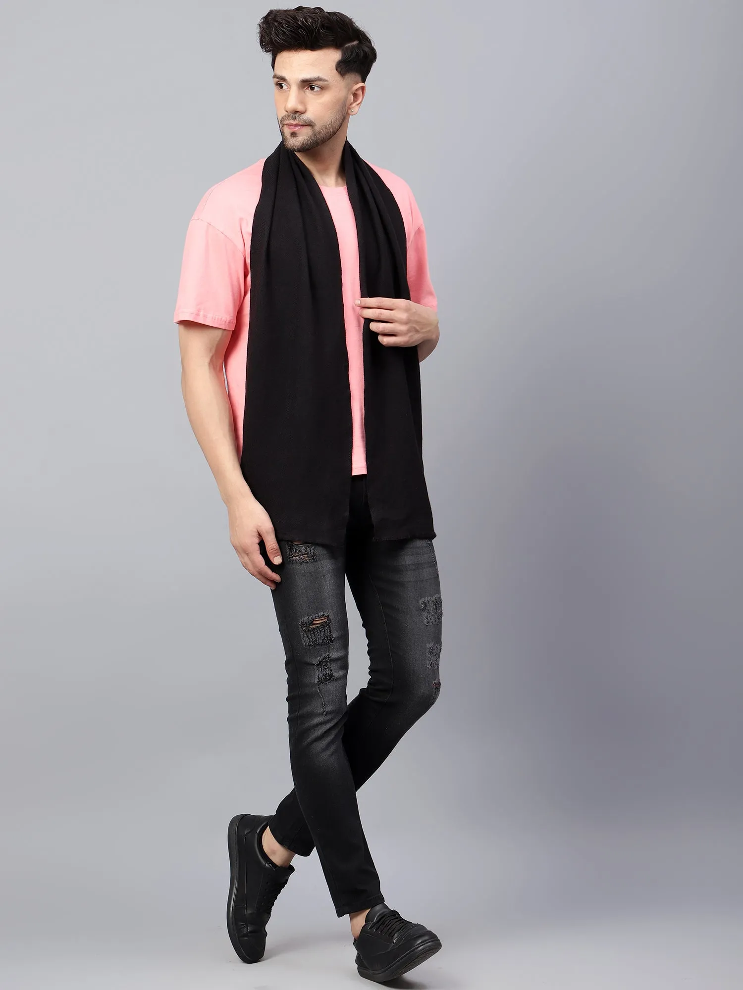 Pure Wool Black Muffler for Men