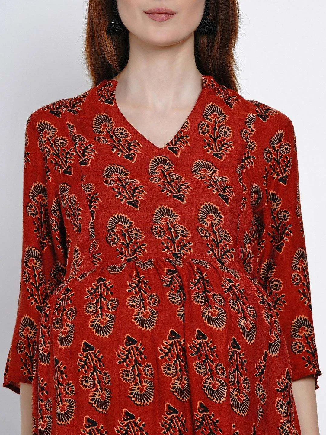 Red A-Line Maternity Kurta