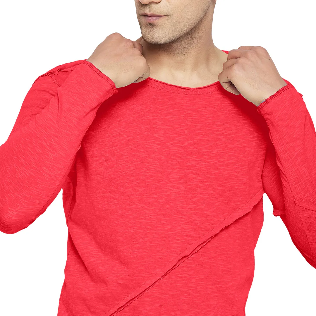 Red Slub Pleated Longsleeve Tee