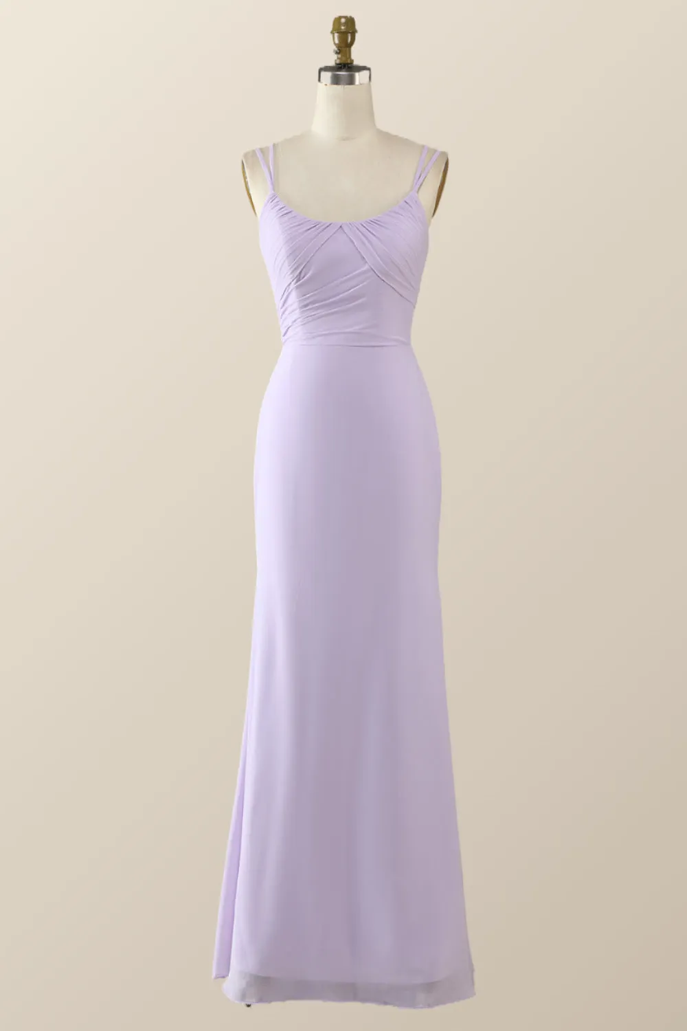 Scoop Mint Green Chiffon Pleated Long Bridesmaid Dress