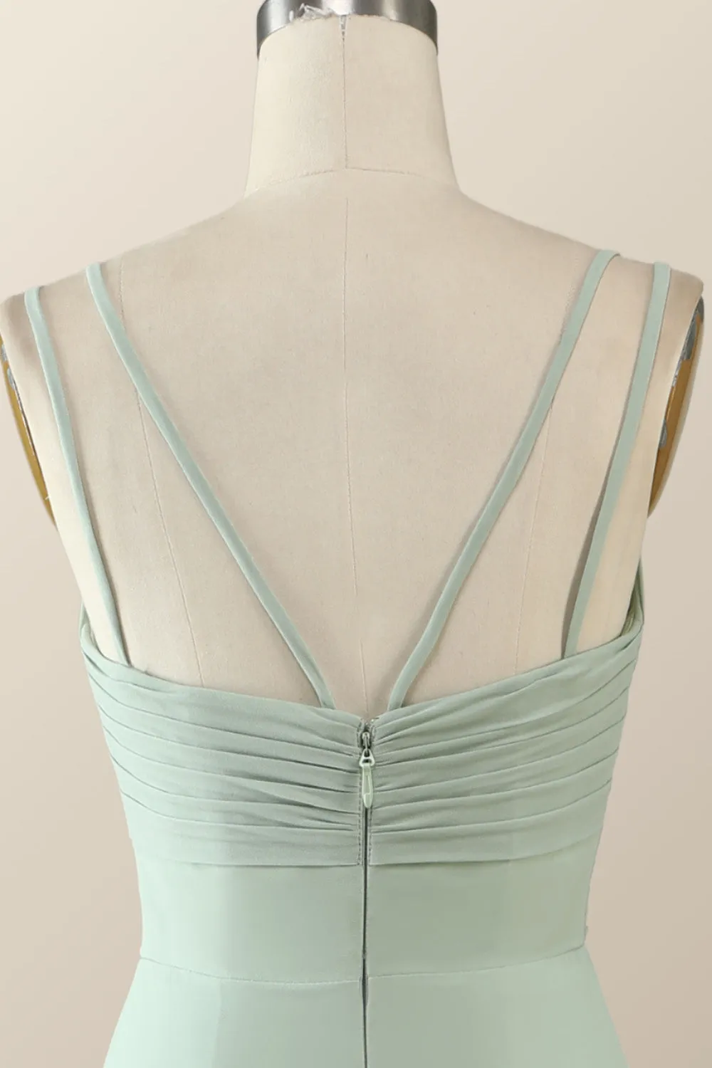 Scoop Mint Green Chiffon Pleated Long Bridesmaid Dress