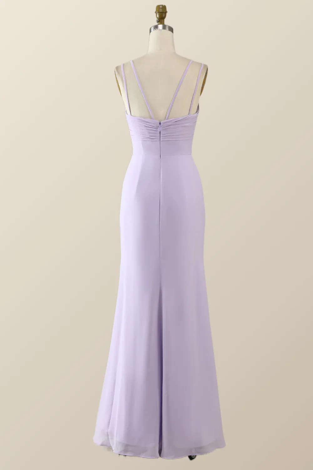 Scoop Mint Green Chiffon Pleated Long Bridesmaid Dress