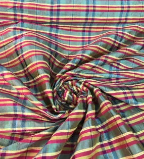 Silk shantung with noel plaids 45&quot; wide   Beautiful aqua pink yellow color silk shantung sold by the yard