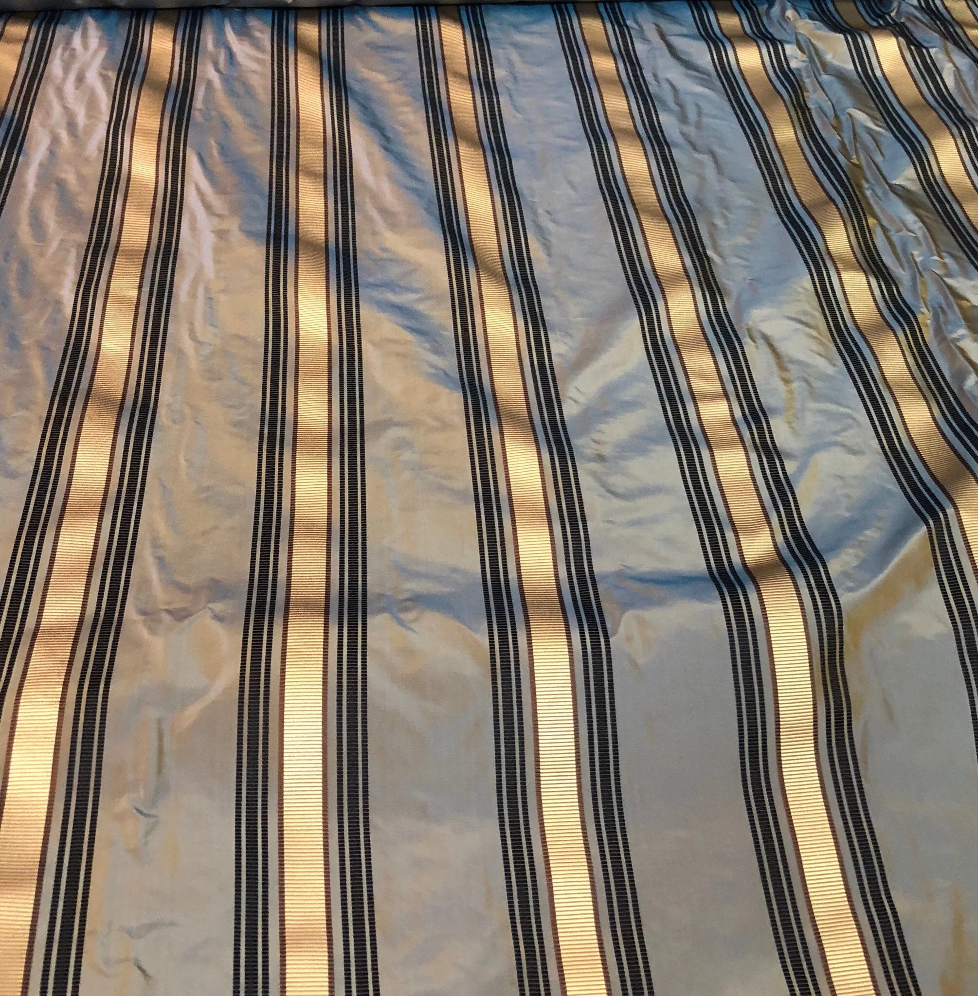 Silk taffeta 54" wide Beautiful blue with black gold ribbing stripe silk taffeta fabric sold by the yard