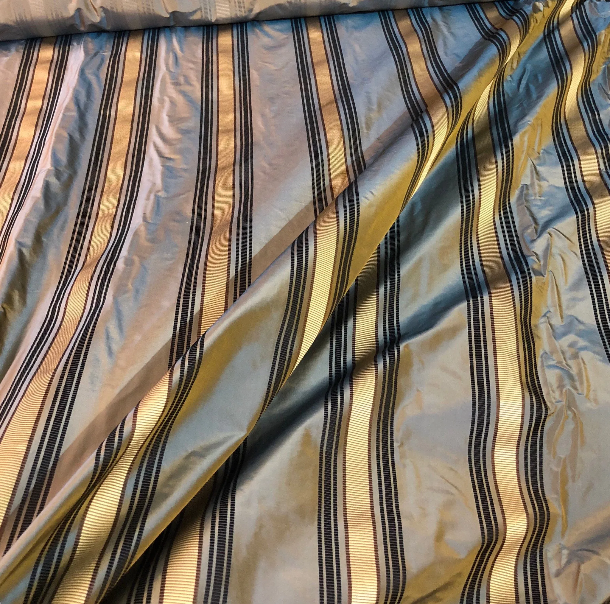 Silk taffeta 54" wide Beautiful blue with black gold ribbing stripe silk taffeta fabric sold by the yard