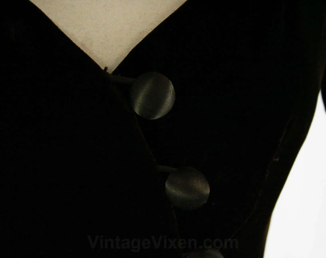 Size 10 Designer Velvet Dress - Chocolate Brown Fitted Cocktail - 1980s Arnold Scaasi - Short Sleeved - Sexy Asymmetric Fitted - Bust 35.5