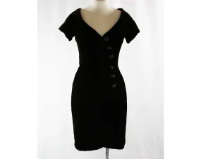 Size 10 Designer Velvet Dress - Chocolate Brown Fitted Cocktail - 1980s Arnold Scaasi - Short Sleeved - Sexy Asymmetric Fitted - Bust 35.5