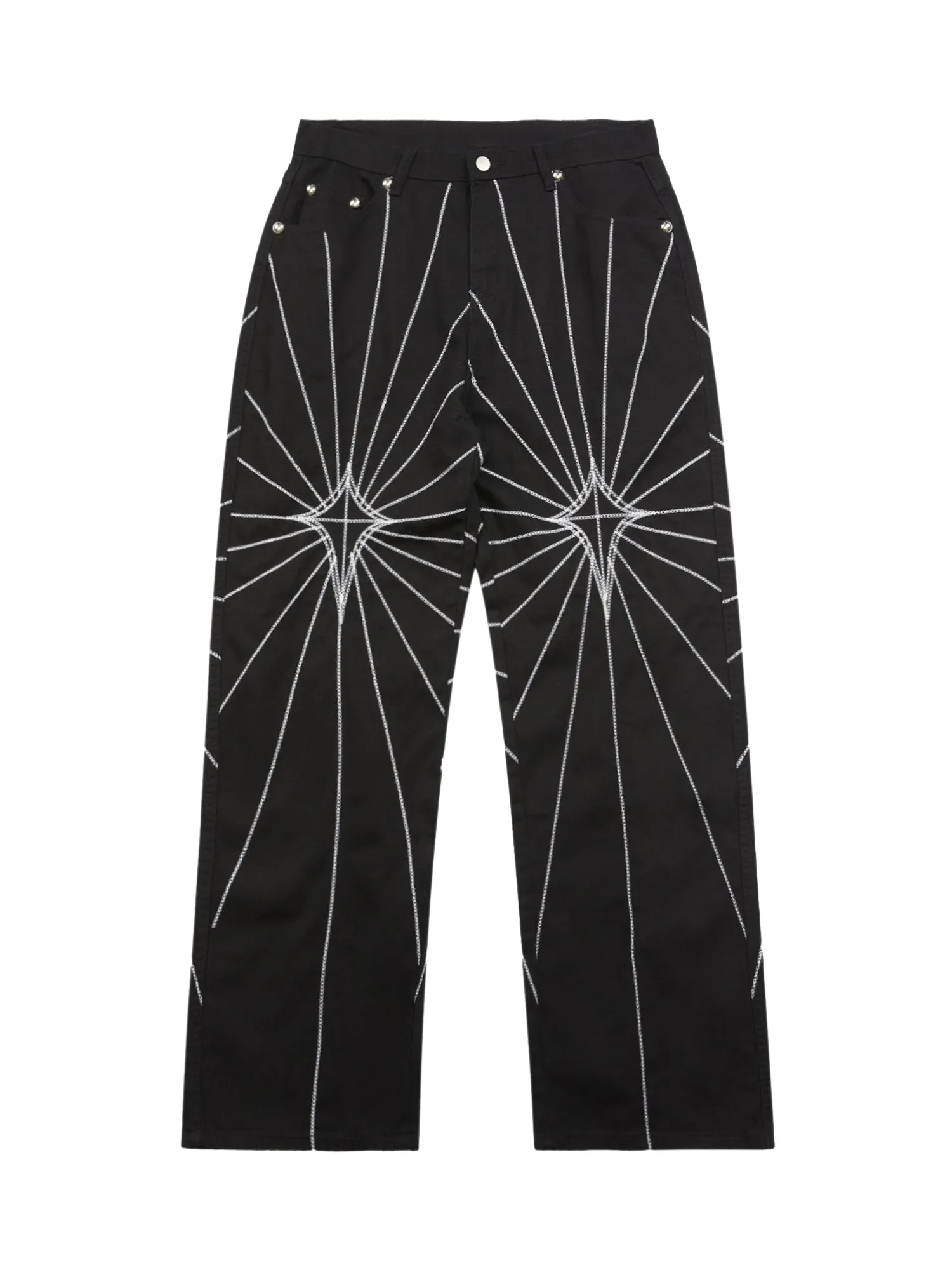 Sneakerhill Heavy Spider Web Embroidered Topstitch Jeans/French trousers