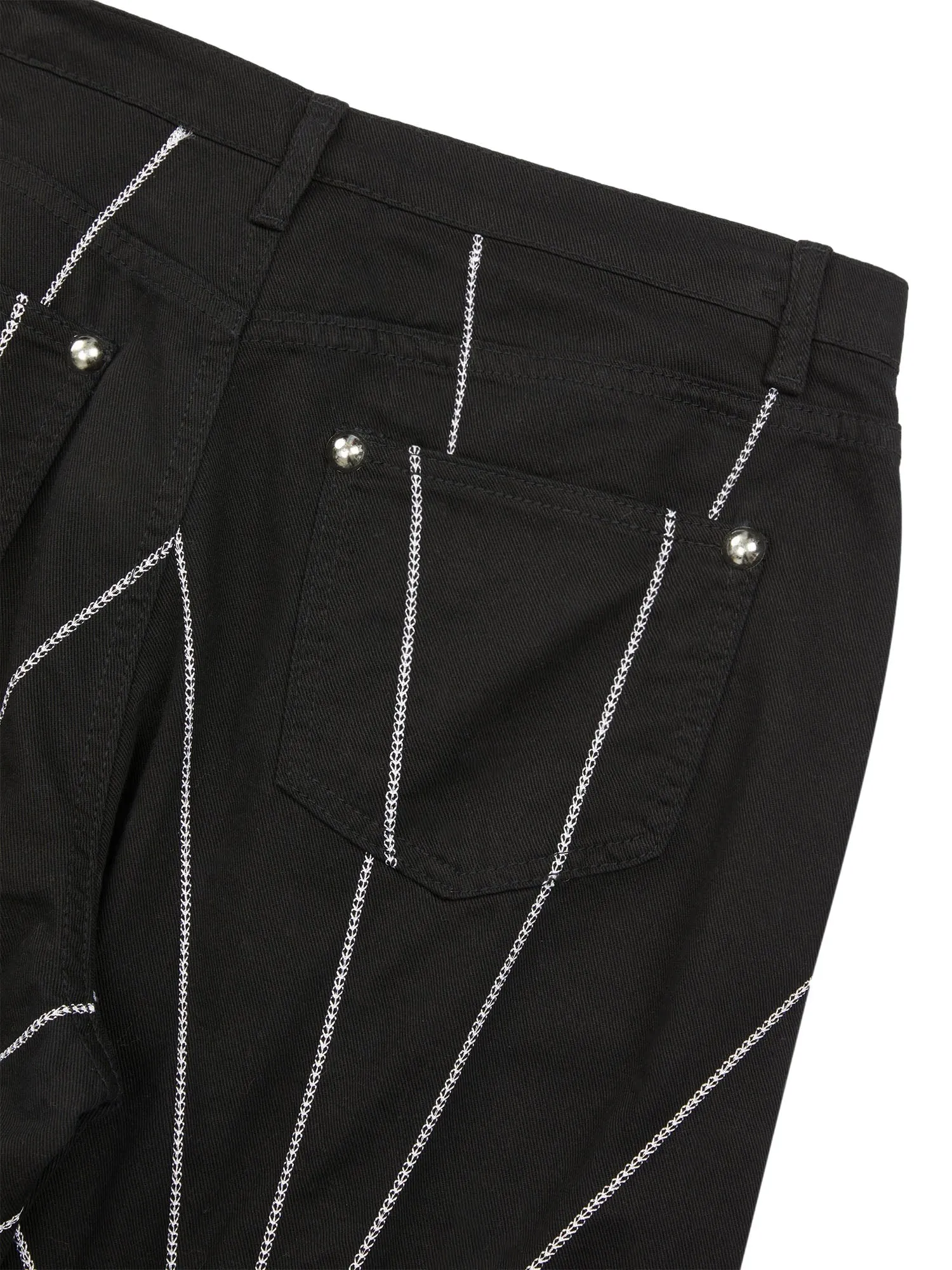 Sneakerhill Heavy Spider Web Embroidered Topstitch Jeans/French trousers