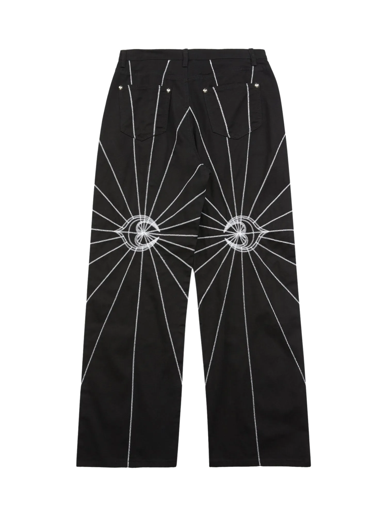 Sneakerhill Heavy Spider Web Embroidered Topstitch Jeans/French trousers