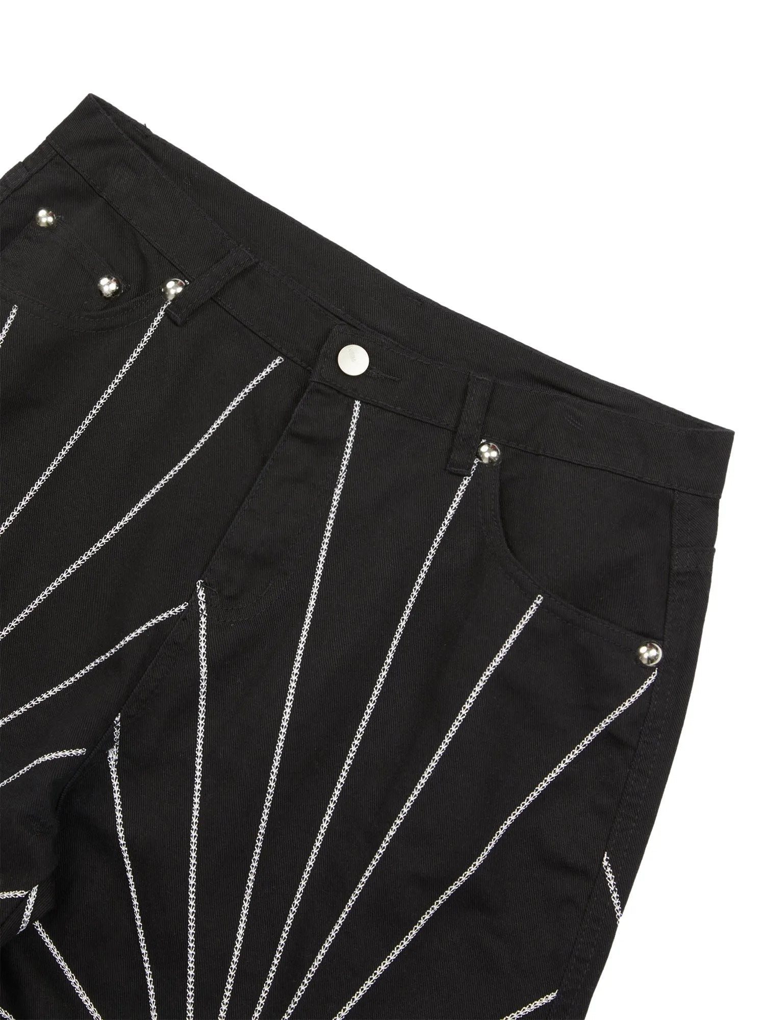 Sneakerhill Heavy Spider Web Embroidered Topstitch Jeans/French trousers