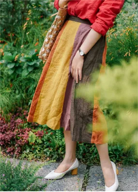 Stripe Elastic Waist Women Skirts Summer Linen Skirts H91413