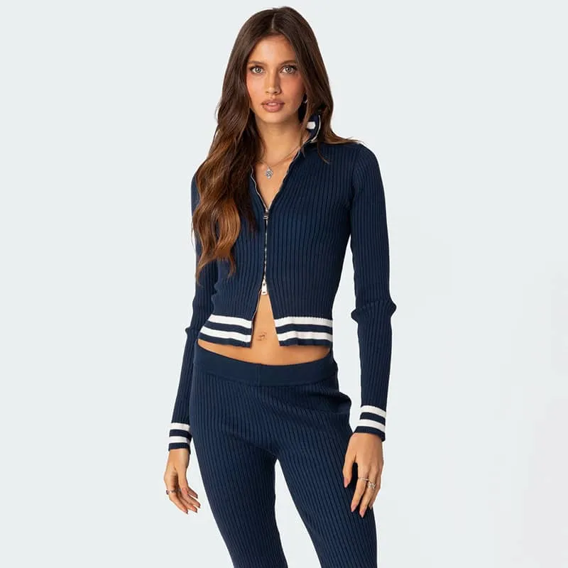 Striped cardigan trousers two-piece set