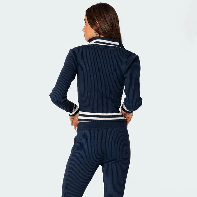 Striped cardigan trousers two-piece set