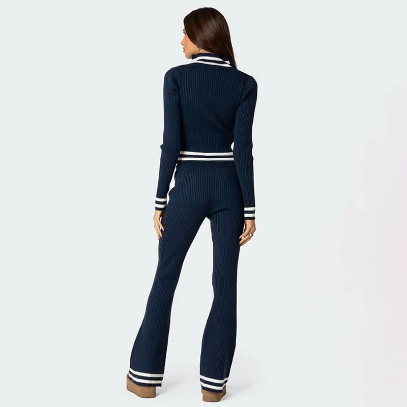 Striped cardigan trousers two-piece set