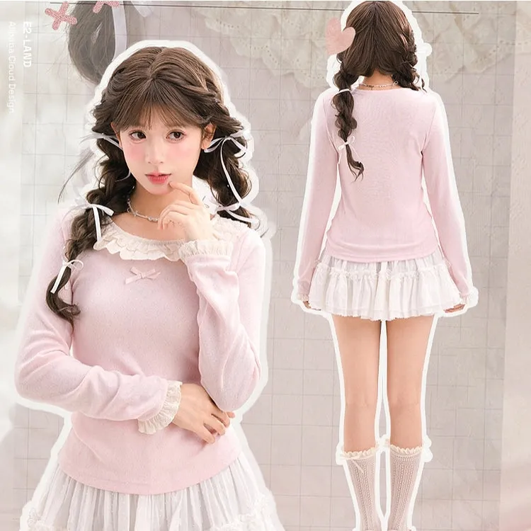 Sweet Solid Color Lace Bottoming Shirt