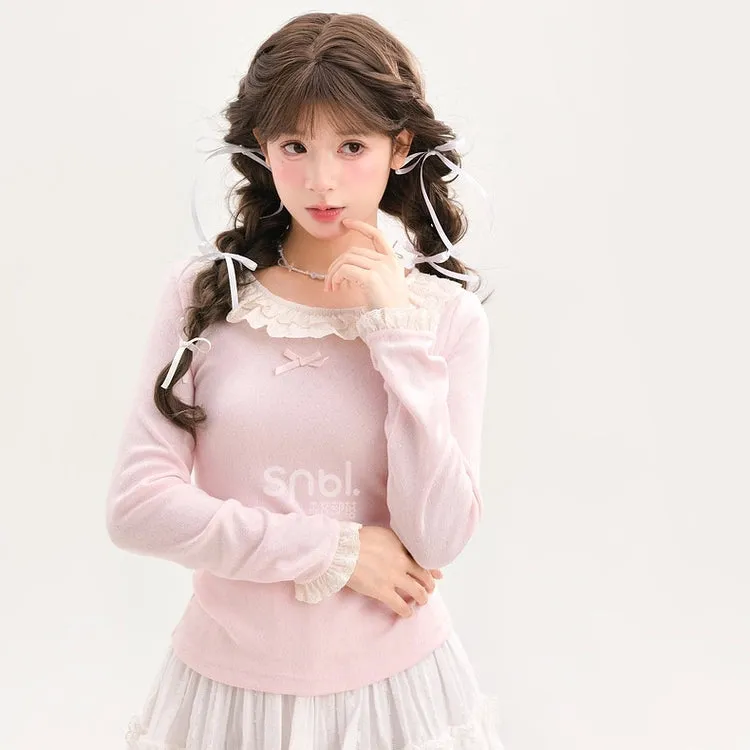 Sweet Solid Color Lace Bottoming Shirt
