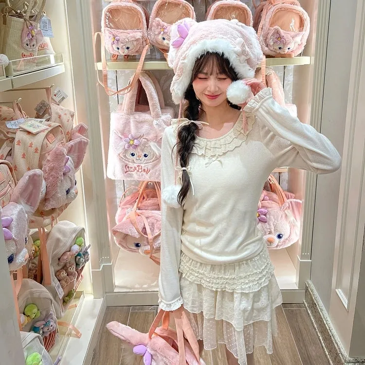 Sweet Solid Color Lace Bottoming Shirt