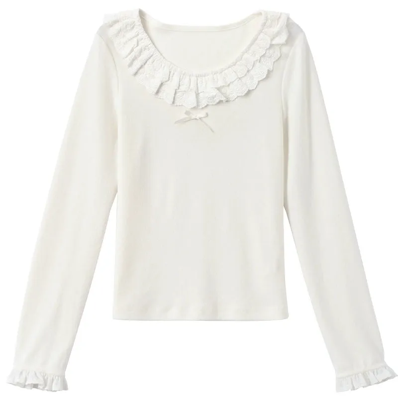 Sweet Solid Color Lace Bottoming Shirt