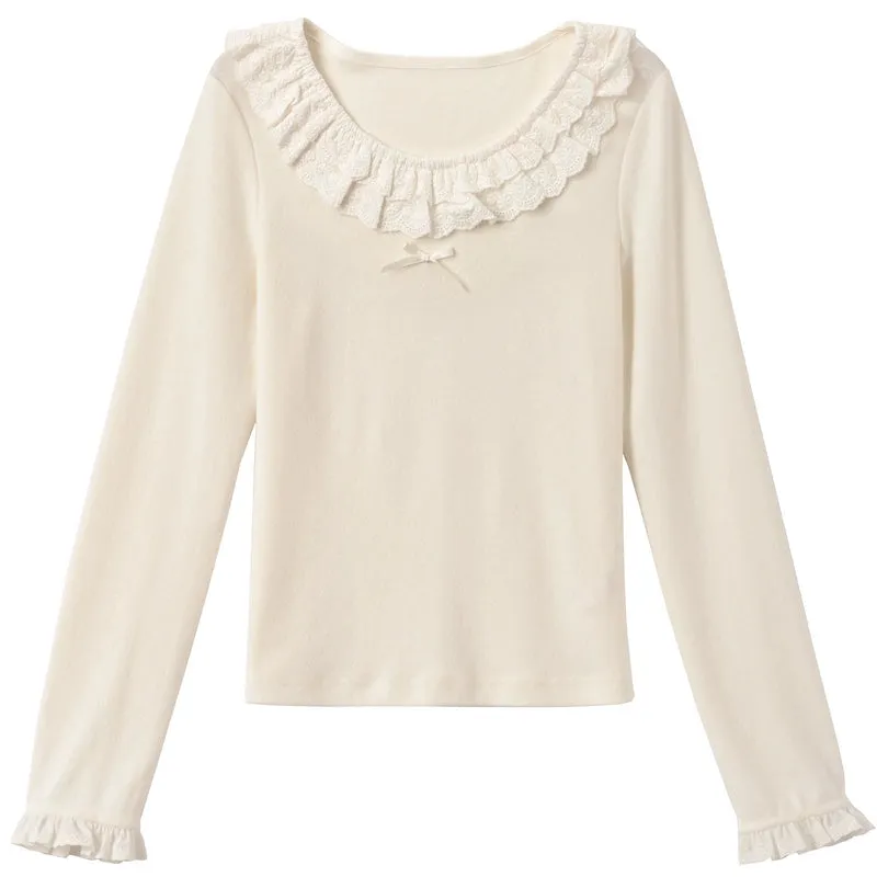 Sweet Solid Color Lace Bottoming Shirt