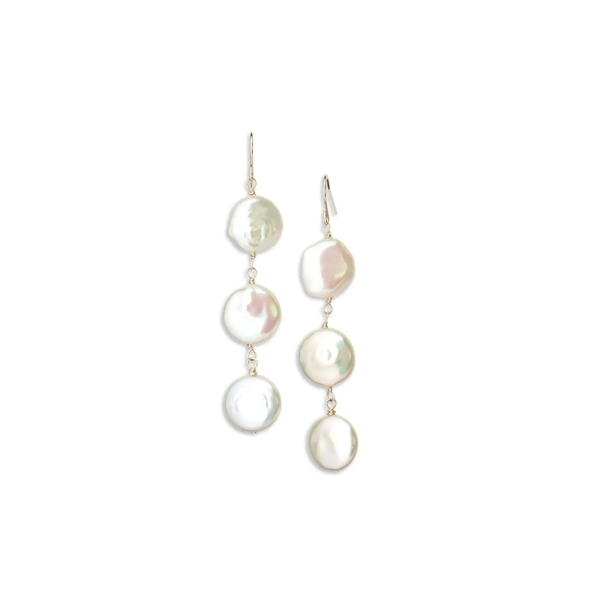 Triple Freshwater Coin Pearl Earrings