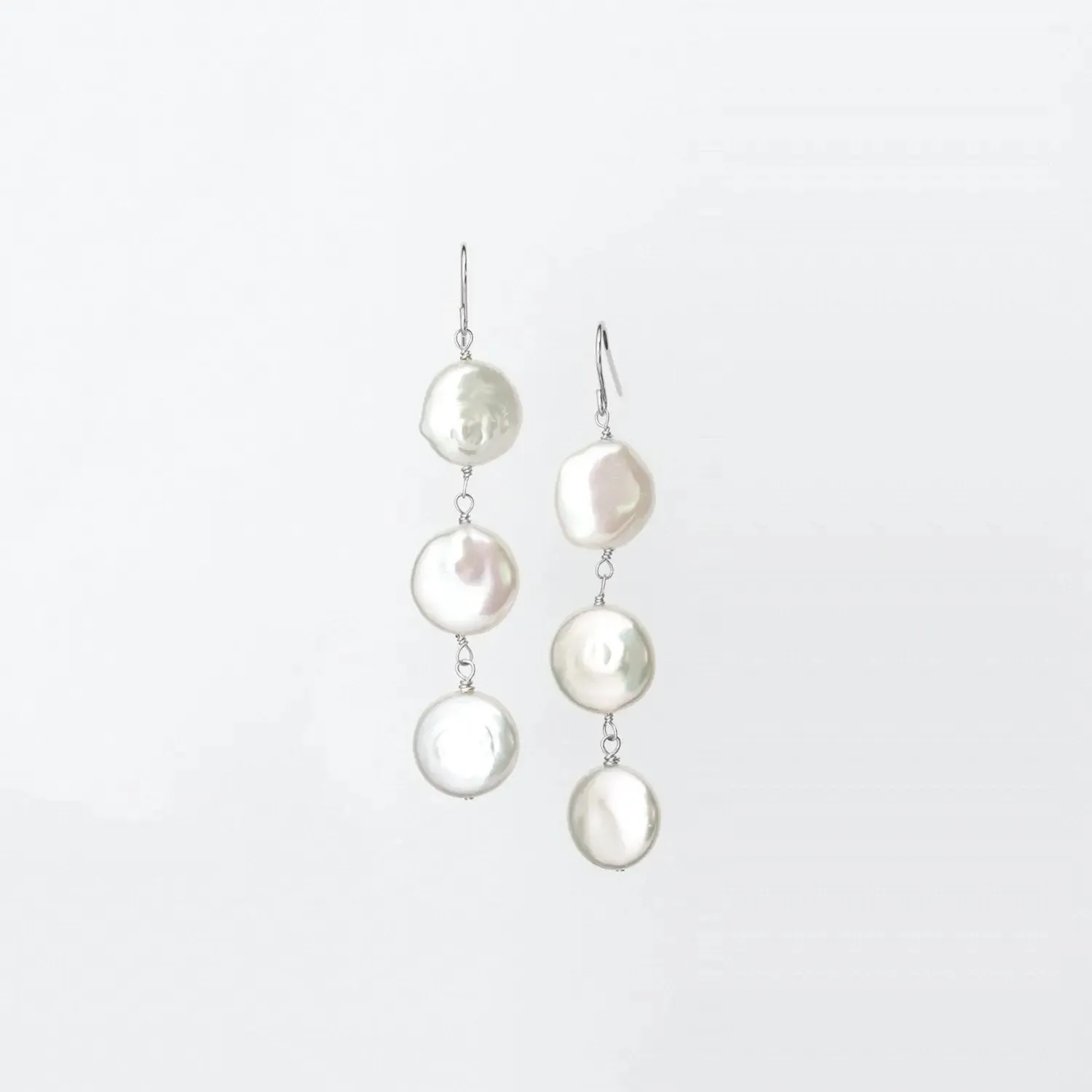 Triple Freshwater Coin Pearl Earrings