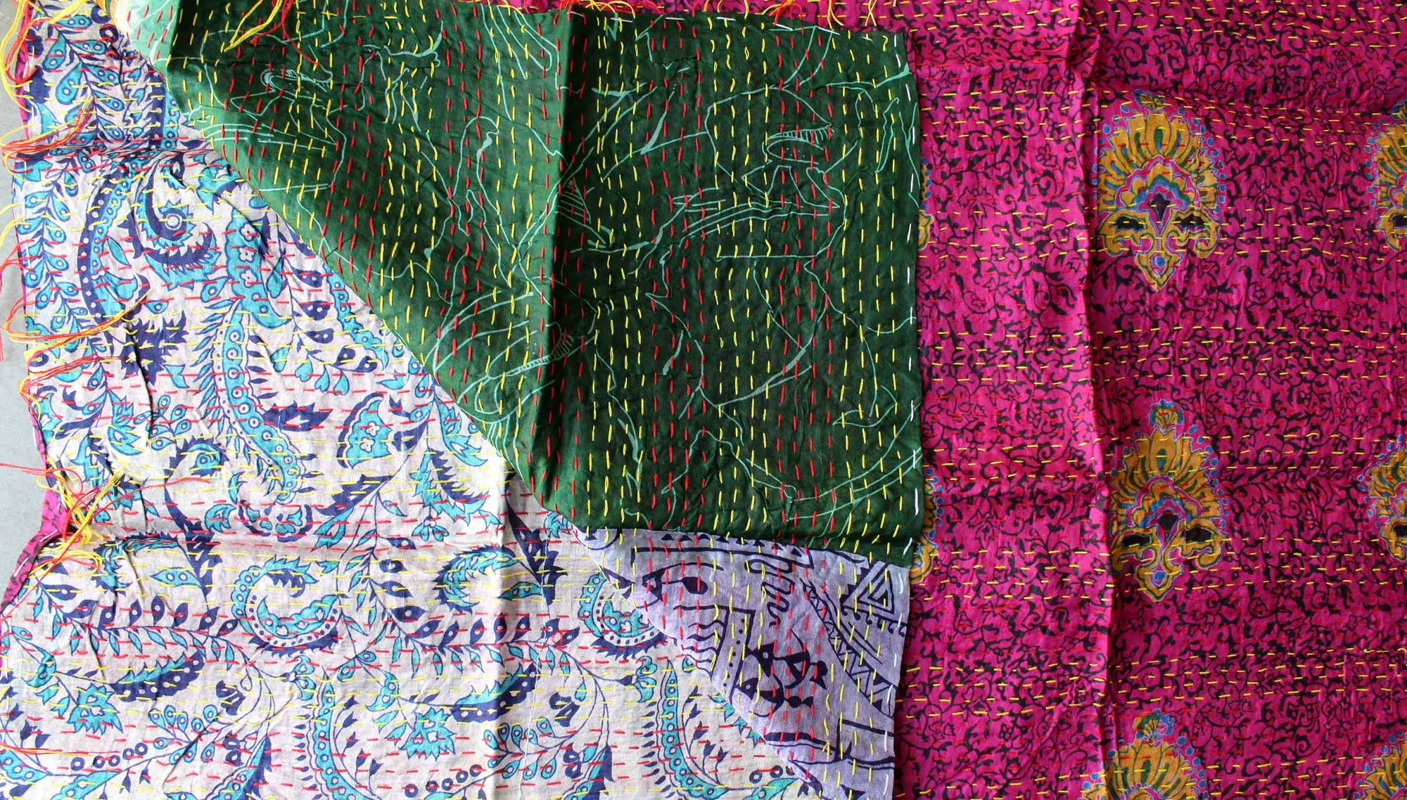Vintage Kantha Silk Scarves Scarf Reversible 100%Silk Sari Saree Wraps Indian Dupatta Wholesale Supply
