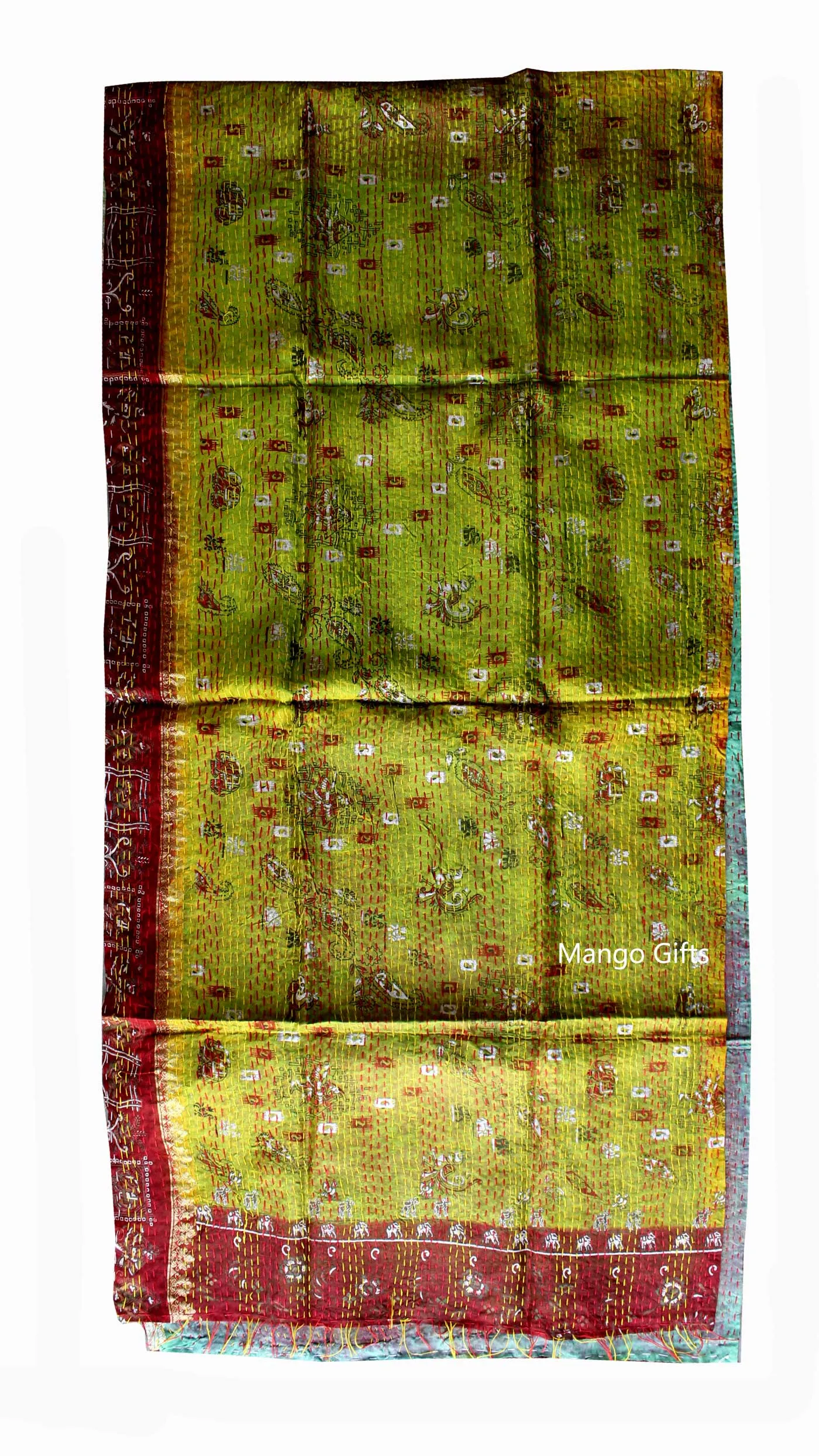 Vintage Kantha Silk Scarves Scarf Reversible 100%Silk Sari Saree Wraps Indian Dupatta Wholesale Supply