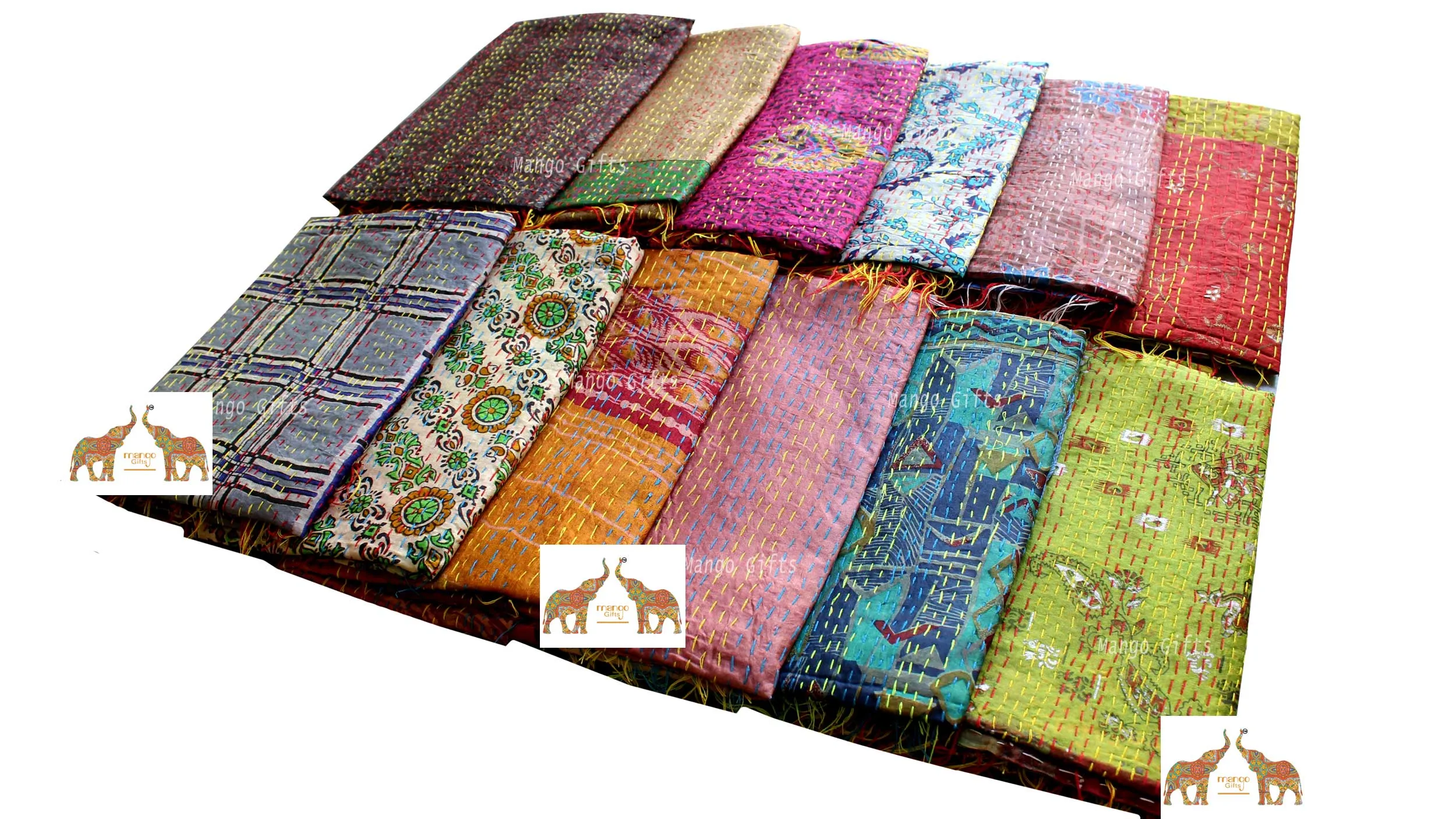 Vintage Kantha Silk Scarves Scarf Reversible 100%Silk Sari Saree Wraps Indian Dupatta Wholesale Supply