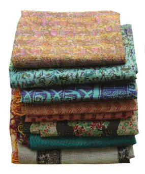 Vintage Kantha Silk Scarves Scarf Reversible 100%Silk Sari Saree Wraps Indian Dupatta Wholesale Supply