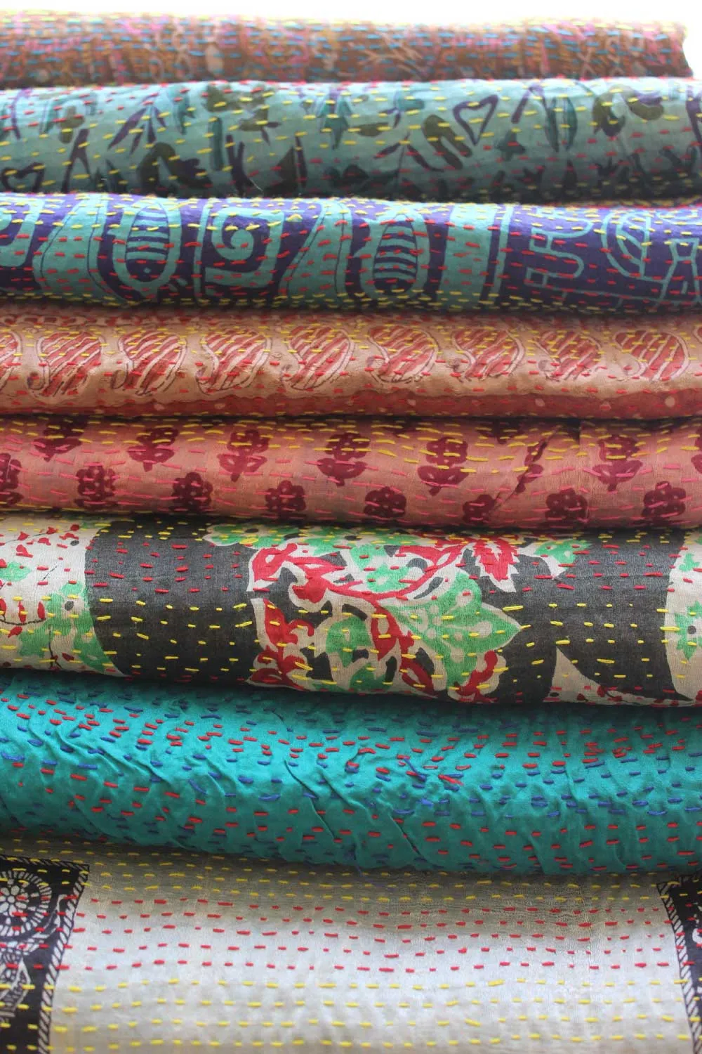 Vintage Kantha Silk Scarves Scarf Reversible 100%Silk Sari Saree Wraps Indian Dupatta Wholesale Supply