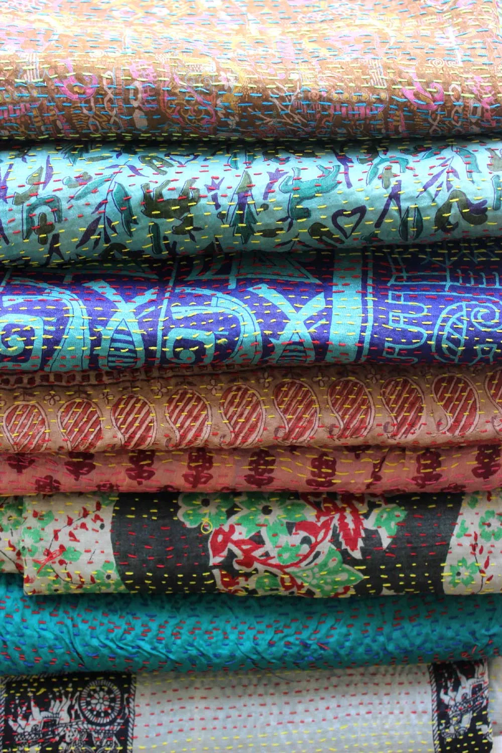 Vintage Kantha Silk Scarves Scarf Reversible 100%Silk Sari Saree Wraps Indian Dupatta Wholesale Supply