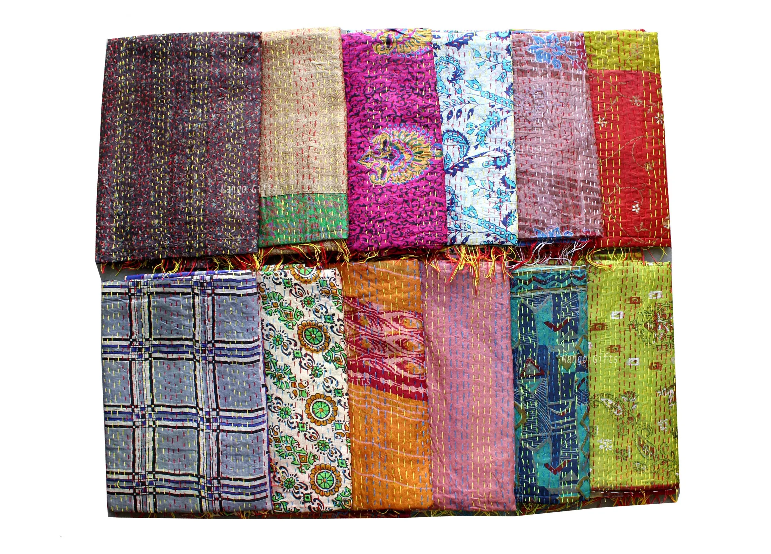 Vintage Kantha Silk Scarves Scarf Reversible 100%Silk Sari Saree Wraps Indian Dupatta Wholesale Supply