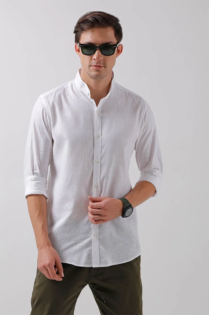 White Cotton linen - Chinese Collar-Full-Stain Proof