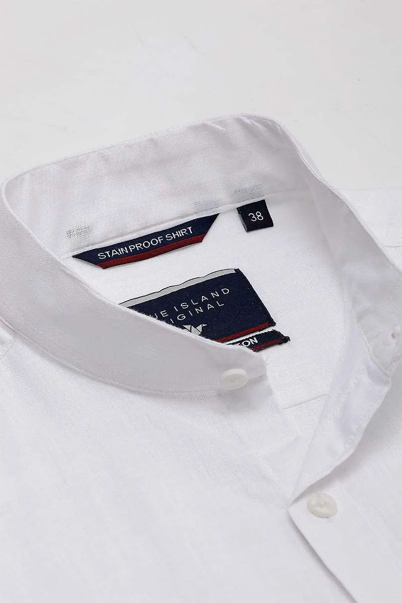 White Cotton linen - Chinese Collar-Full-Stain Proof